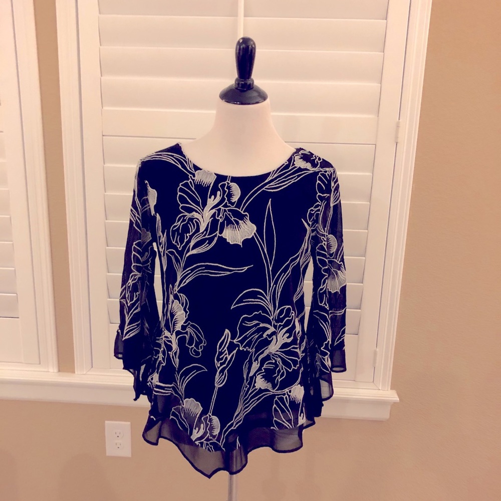 Alfani Floral Flowing Black and White Shirt